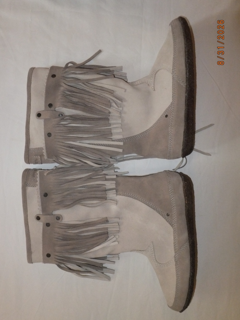 Diesel Fringed Suede Moccasin Boots in Light Taupe 7.5 Winter Snow
